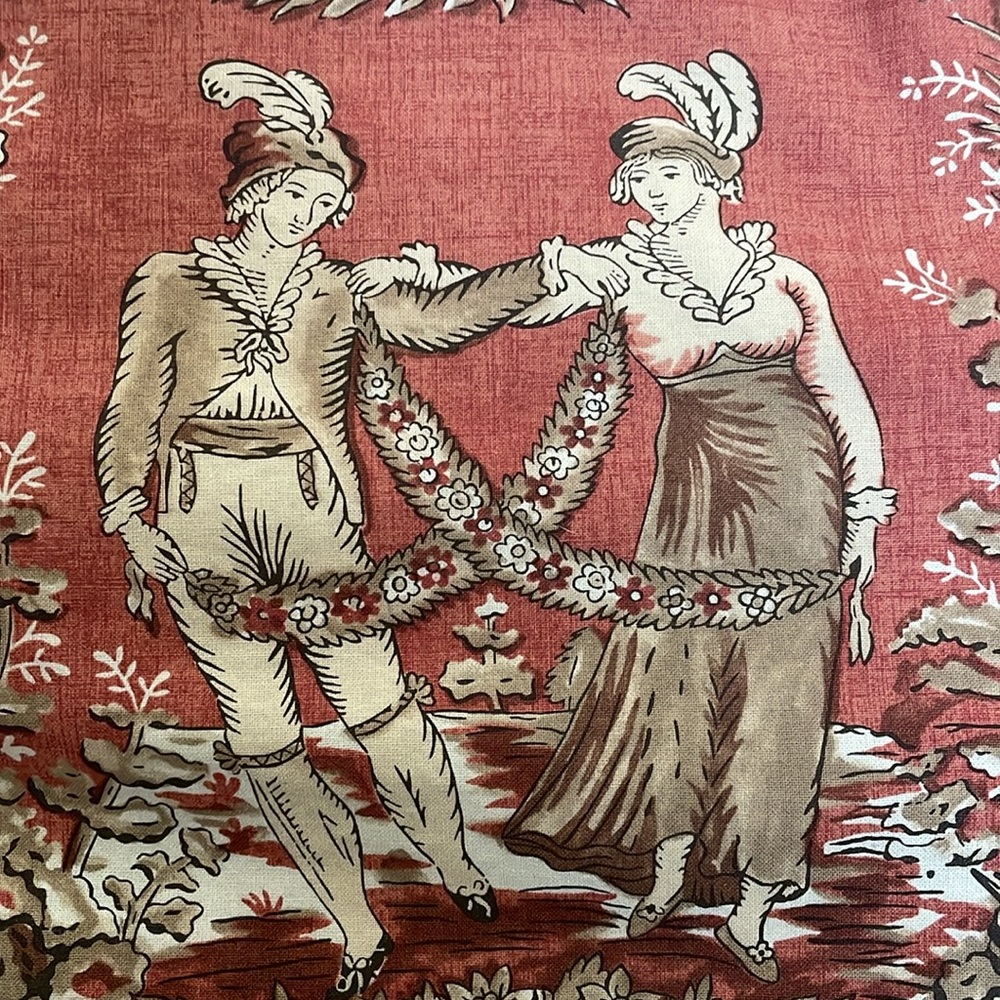 Toile Curtains (2) & Shams (2) with Romantic Couple & Cupid playing Harp. - Picture 3 of 8